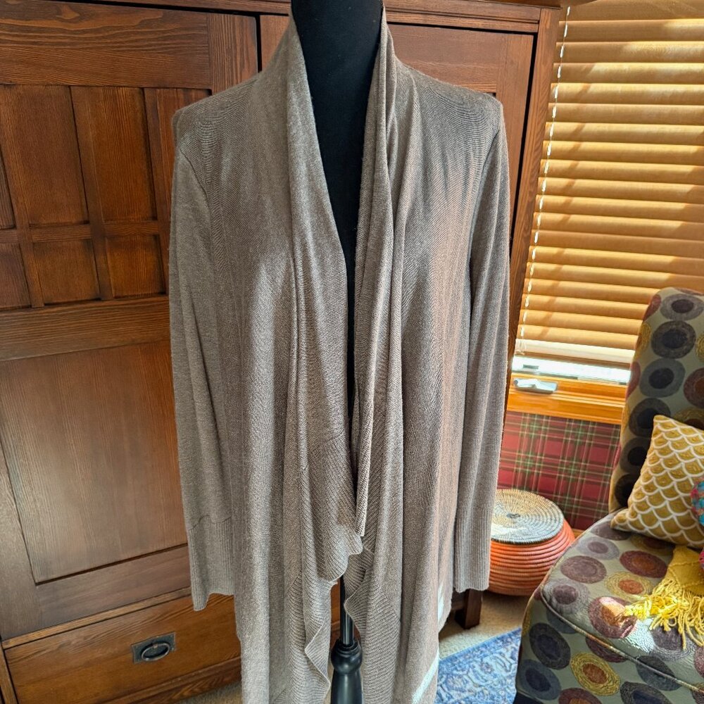 Soft Surroundings Tan Wool Knit Open Front Wrap Cardigan Size Large